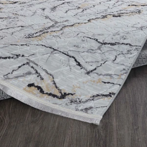 Panda Halı Emboss Kaymaz Taban Kabartmalı Halı Makinede Yıkanabilir 1072 Gri Yolluk&halı (Püsküllü-Saçaklı)