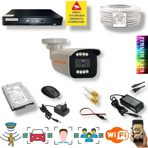Qromax 1 Kameralı Set - Yapay Zeka Özellikli İnsan Yüz Araç Tanımalı Gece Renkli Gösteren 5 MP SONY Lensli 8 Warm Ledli FULLHD Güvenlik Kamerası Seti 908W-114
