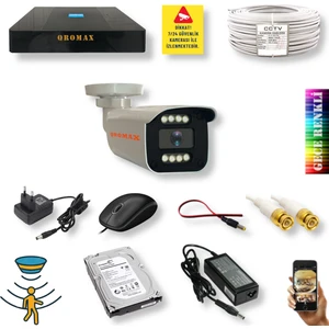 Qromax 1 Kameralı Set - Gece Renkli Gösteren Hareket Algılayan 5 Mp Sony Lensli 1080p Full Hd Güvenlik Kamerası Seti 908w