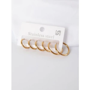 Power Es Kararmaz Paslanmaz Altın Kaplama Gold Renk 3 Boy 6'lı Çelik Halka Küpe