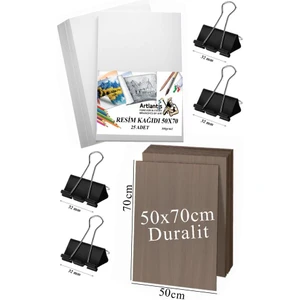 Karakalem Eskiz Çizim Seti Durolit Seti 50X70 cm Duralit 1 Adet 50X70 Resim Kağıdı 25 Adet Mandal Metal 4 Adet