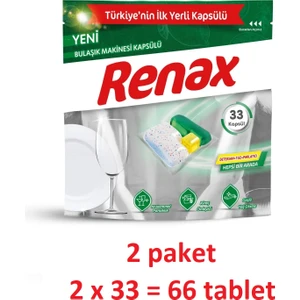 Renax Bulaşık Makinesi Tableti Hepsi Bir Arada 2 x 33=66 Tablet Kapsül