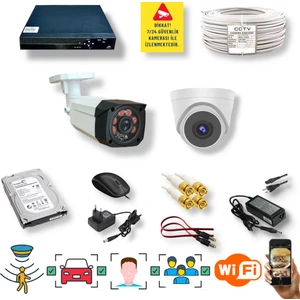 2 Kameralı Set - Araç Yüz ve Insan Tanımalı Hareket Algılayan Gece Görüşlü 5mp Sony Lensli 1080P Full Hd Güvenlik Kamerası Seti 1_4204 1_D136