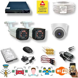 3 Kameralı Set - Araç Yüz ve Insan Tanımalı Hareket Algılayan Gece Görüşlü 5mp Sony Lensli 1080P Full Hd Güvenlik Kamerası Seti 2_4204 1_D136