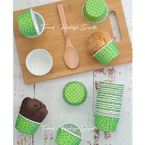 Trend Hediye Sepeti 25'li Yeşil Puantiyeli Cupcake Kalıbı, Muffin Kek Kalıbı, Kek Kapsülü, Airfryer Uyumlu
