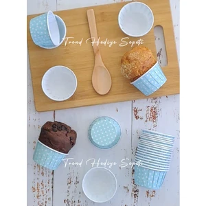 Trend Hediye Sepeti 25'li Mavi Puantiyeli Cupcake Kalıbı, Muffin Kek Kalıbı, Kek Kapsülü, Airfryer Uyumlu
