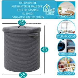 Home Turko Jüt Kapaklı Kulplu Çamaşır Sepeti