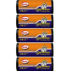 Endüstriyel Battal Boy Çöp Poşeti (72 x 95 Cm) 10 Lu Rulo x 5 Paket Çöp Torbası Siyah