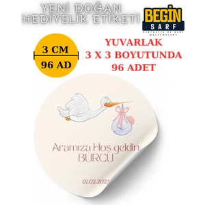 Begin Sarf 3 cm 4 cm 5cm 6 cm Yeni Doğan Bebek Hediyelik Etiketi Isim Tarih Yazılabilir Yuvarlak Etiket 011
