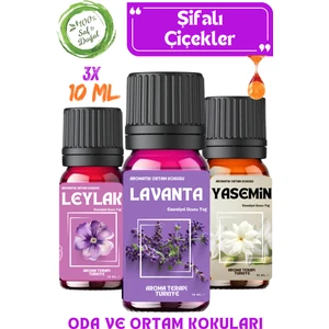 Aroma Terapi TR Çiçek Esansları Seti & Esansiyel Yağ & Oda Kokusu & Buhardanlık ve Difüzör Koku Seti 3X10ML