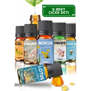 Aroma Terapi TR Çiçek Esansları Seti 6 Adet - Saf Esansiyel Yağ - Oda ve Ortam Kokusu - Aromatik Uçucu Yağ