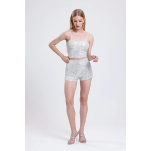 Beli Lastikli Içi Astarlı Zara Payet Abiye Şort | ŞRT35015 Gumus