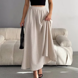 Kadın Bej Keten Cepli Etek