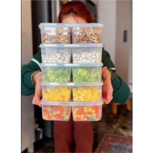 Large 5 Adet Dondurulmuş 4 Bölmeli Öğünlük Et ve Sebze Meyve Saklama Kabı Kuşbaşı Kıyma Organizeri