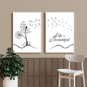 Hayat Güzeldir - Life Is Beautiful Yazılı Lamine Çerçeveli 2'li Tablo Seti