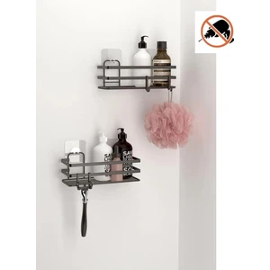 ST-281 Yapışkanlı Kancalı 2 Adet Düz Banyo Rafı Siyah