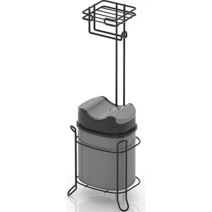 MG-098 Ayaklı Yedekli Wc Kağıtlık + Çöp Kovası Siyah