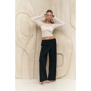 Mai Collection Ember Bağcıklı Siyah Kruvaze Pantolon