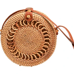 El Yapımı Dokuma Rattan Çanta Kadın Saman Bambu Dairesel Plaj Çantaları Yaz Bohem Örgü Omuz (Yurt Dışından)