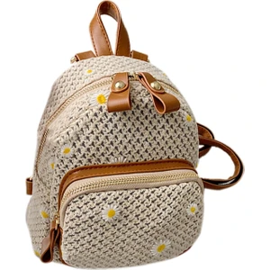 Moda Saman Kadın Sırt Çantası Bohem Örgü Baskılı Seyahat Çantası Üniversite Öğrencisi Okul Haki (Yurt Dışından)