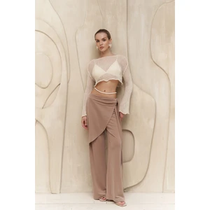 Mai Collection Ember Bağcıklı Vizon Kruvaze Pantolon