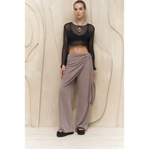 Mai Collection Ember Bağcıklı Gri Kruvaze Pantolon