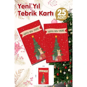 Tuğset Etiket Yılbaşı Hediye Kartı Yeni Yıl Tebrik Kartı Yeni Yıl Kartpostal Happy New Year Not Kartı 25 Adet T1001
