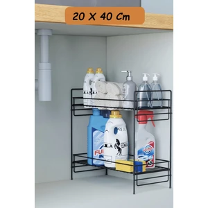 2 Katlı Evye Tezgah Altı Raf Banyo Mutfak Dolabı Çok Amaçlı Düzenleyici Deterjanlık Organizer 20X40