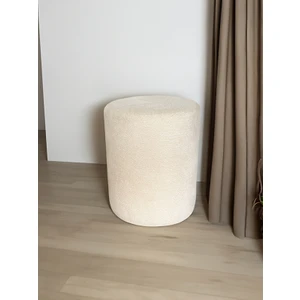 Fagus Wood Teddy Kumaş Silindir Dekoratif Puf, Kırık Beyaz