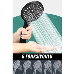 Duş Başlığı Yüksek Tazyikli Tasarruflu Banyo El Ayak Duşu Siyah Ultra Lüks 5 Fonksiyonlu Ayarlanabilir Dayanıklı