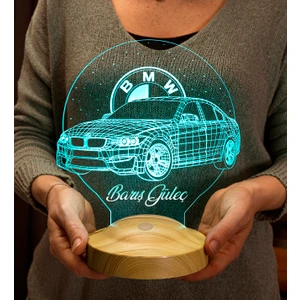 Sevgi Lambası Bmw Logolu Isimli LED Lamba, Araba Hayranlarına Hediye, Doğum Günü Hediyesi, Kişiye Özel Hediye 3D LED Lamba
