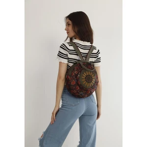Street Bag Fargin Etnik Otantik Bohemian Tarz Yuvarlak Sırt Çantası Su Geçirmez