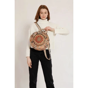 Street Bag Fargin Etnik Otantik Desenli Yuvarlak Sırt Çantası Nakışlı Bohemian Tarz Sırt Çantası