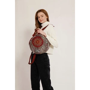 Street Bag Fargin Etnik Otantik Desenli Yuvarlak Sırt Çantası Nakışlı Bohemian Tarz Sırt Çantası