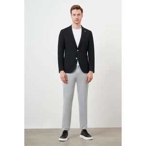 Erkek Siyah Dokuma Slim Fit Torba Cep Mono Yaka Spor Ceket