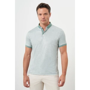 Erkek Su Yeşili Trend Merserize Jakar Desen Düğmeli Yaka Dynamic Fit T-Shirt