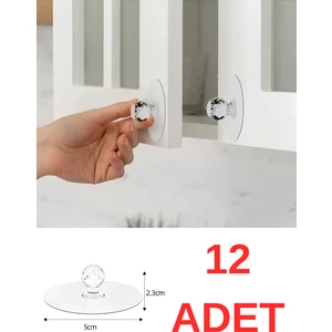 12 Adet Dolap Çekmece Kristal Görünümlü Tutacak Set Pratik Yapışkanlı Mobilya Komidin Kulpu Askı