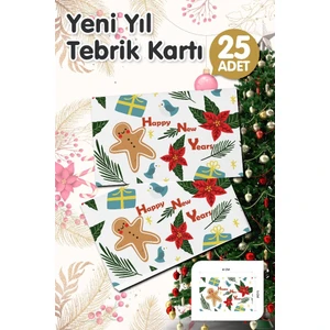 Tuğset Etiket Yılbaşı Hediye Kartı Yeni Yıl Tebrik Kartı Yeni Yıl Kartpostal Happy New Year Not Kartı 25 Adet T1008