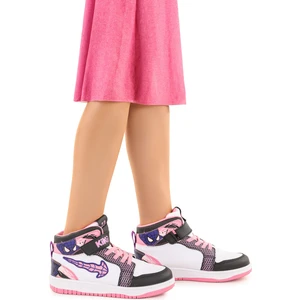 Kiko Kids Tesan Cırtlı Günlük Kız Çocuk Spor Ayakkabı Siyah - Beyaz - Pembe