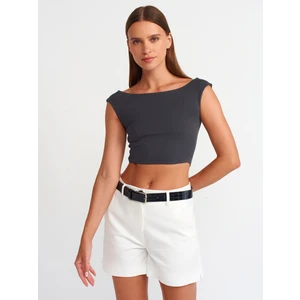 20869 Kayık Yaka Crop Top-Antrasit