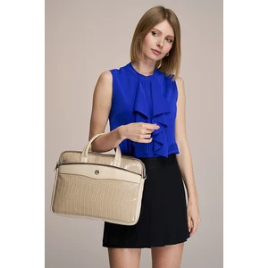 Unisex 13" & 14" Laptop Evrak Çantası Bej Kroko