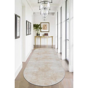 Confidence Home Makinede Yıkanabilir Kaymaz Taban Leke Tutmaz Bej Oval Salon Halısı Mutfak Halısı ve Yolluk
