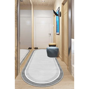 West Home Makinede Yıkanabilir Kaymaz Taban Leke Tutmaz Gri Oval Salon Halısı Mutfak Halısı ve Yolluk