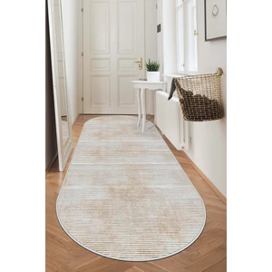 West Home Makinede Yıkanabilir Kaymaz Taban Leke Tutmaz Bej Oval Salon Halısı Mutfak Halısı ve Yolluk