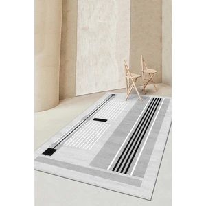 West Home Makinede Yıkanabilir Kaymaz Taban Leke Tutmaz Gri Çizgili Salon Halısı Mutfak Halısı ve Yolluk