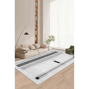 Confidence Home Makinede Yıkanabilir Kaymaz Taban Leke Tutmaz Gri Çizgili Salon Halısı Mutfak Halısı ve Yolluk