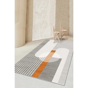 West Home Makinede Yıkanabilir Kaymaz Taban Leke Tutmaz Gri Çizgili Salon Halısı Mutfak Halısı ve Yolluk