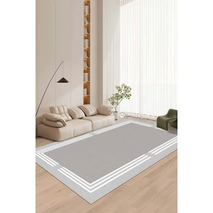 West Home Makinede Yıkanabilir Kaymaz Taban Leke Tutmaz Gri Çizgili Salon Halısı Mutfak Halısı ve Yolluk