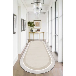 Confidence Home Makinede Yıkanabilir Kaymaz Taban Leke Tutmaz Bej Oval Salon Halısı Mutfak Halısı ve Yolluk