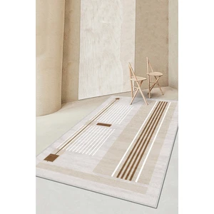 West Home Makinede Yıkanabilir Kaymaz Taban Leke Tutmaz Bej Çizgili Salon Halısı Mutfak Halısı ve Yolluk